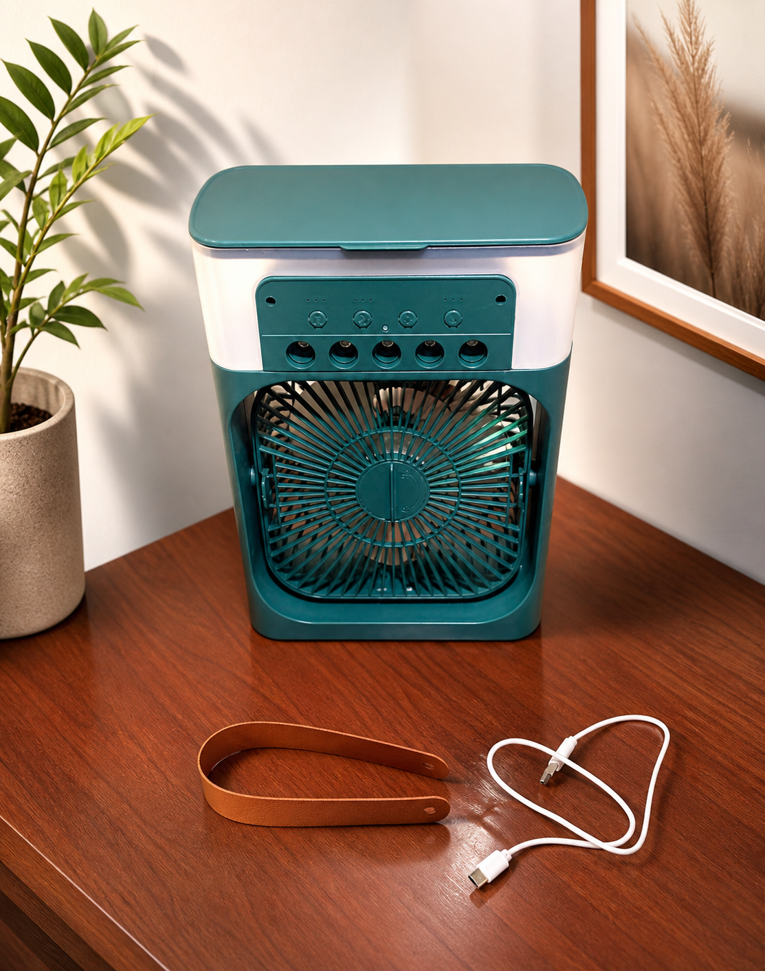 Portable Mini Air Cooler Fan with Mist Spray & LED Light – USB Rechargeable Personal AC