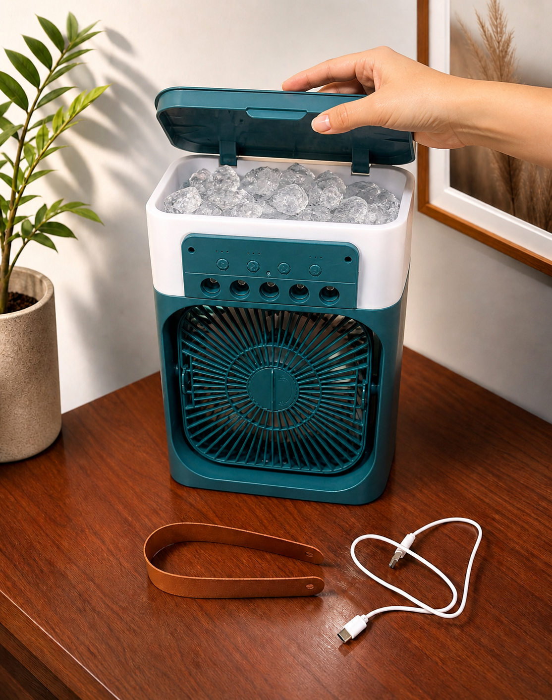 Portable Mini Air Cooler Fan with Mist Spray & LED Light – USB Rechargeable Personal AC